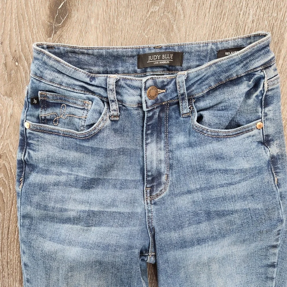 Judy Blue Relaxed Fit High Rise Raw Hem Jeans Medium Wash 3/26
